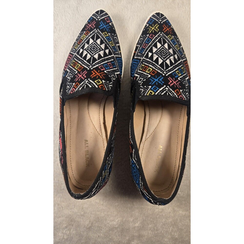 ALL BLACK Fab Pt Casuals Tribal Embroidered Pointed Toe Flats Size 38.5